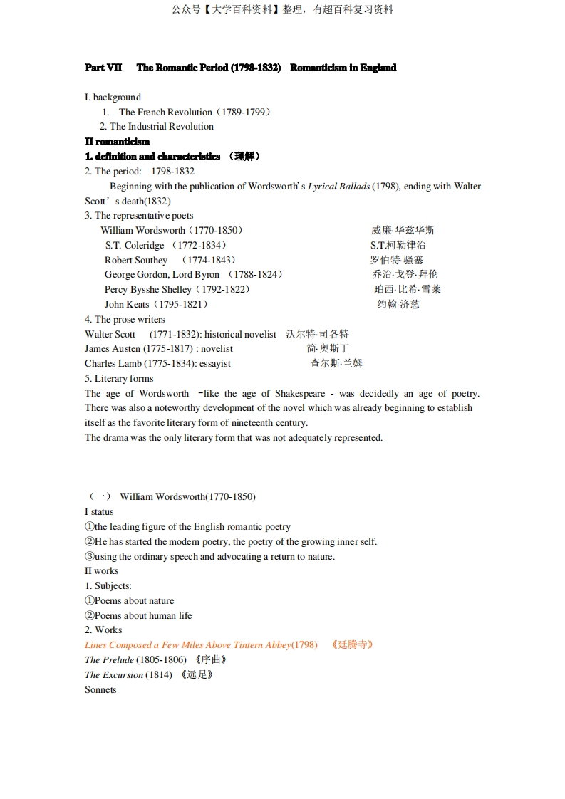 (完整word版)英国文学史及选读知识要点II-学习资源网 - 学习助手专注分享优质学习资源