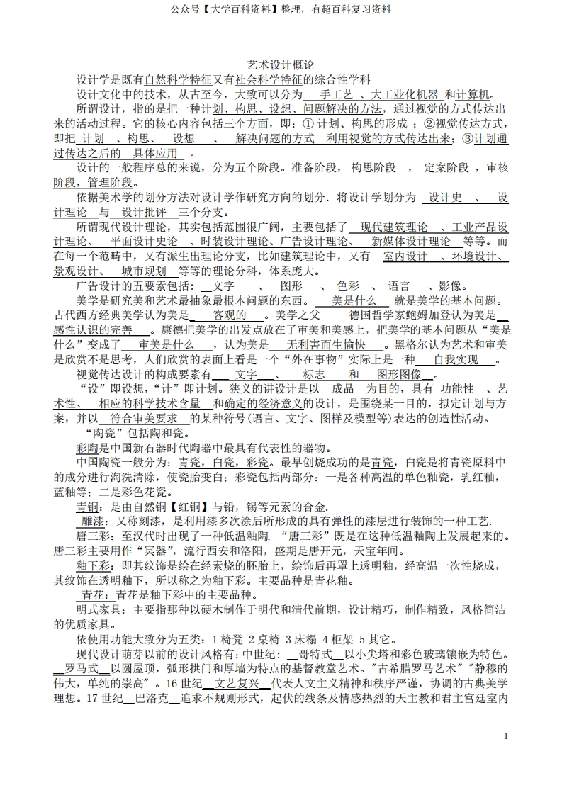 (完整版)艺术设计概论考试重点