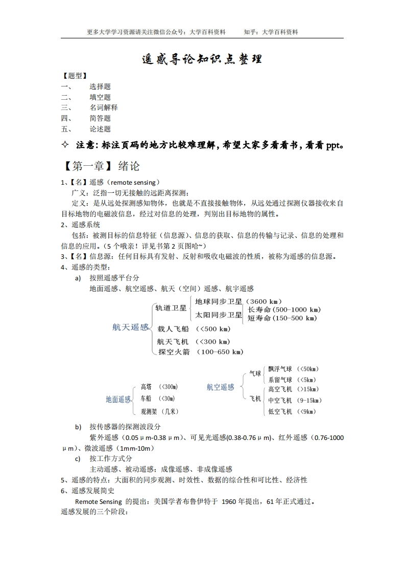 (完整版)遥感导论知识点整理(梅安新版)