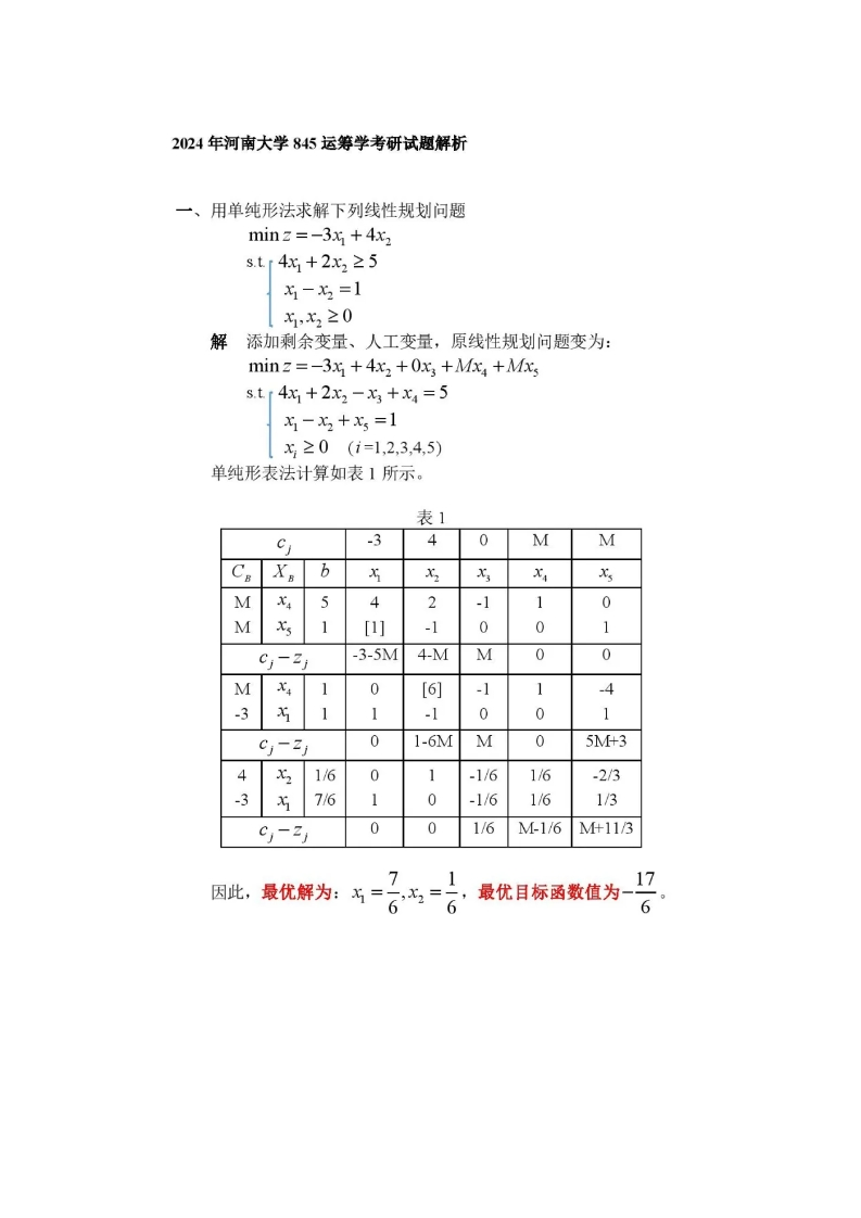 125、河南大学845运筹学考研真题