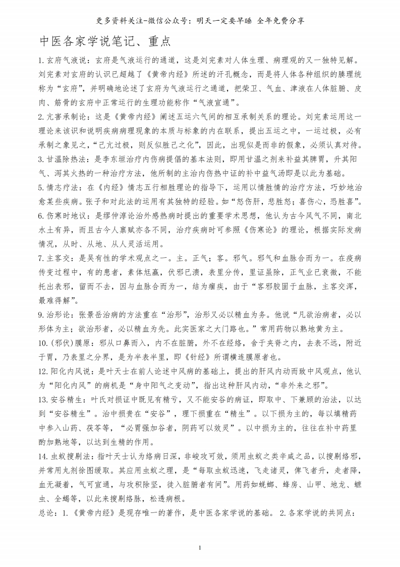 《中医各家学说》笔记、重点--【20页】