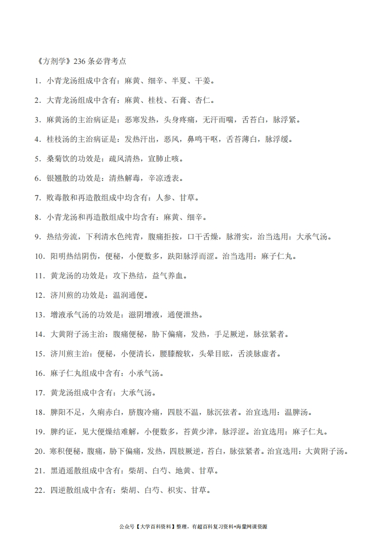 《方剂学》236条必背考点