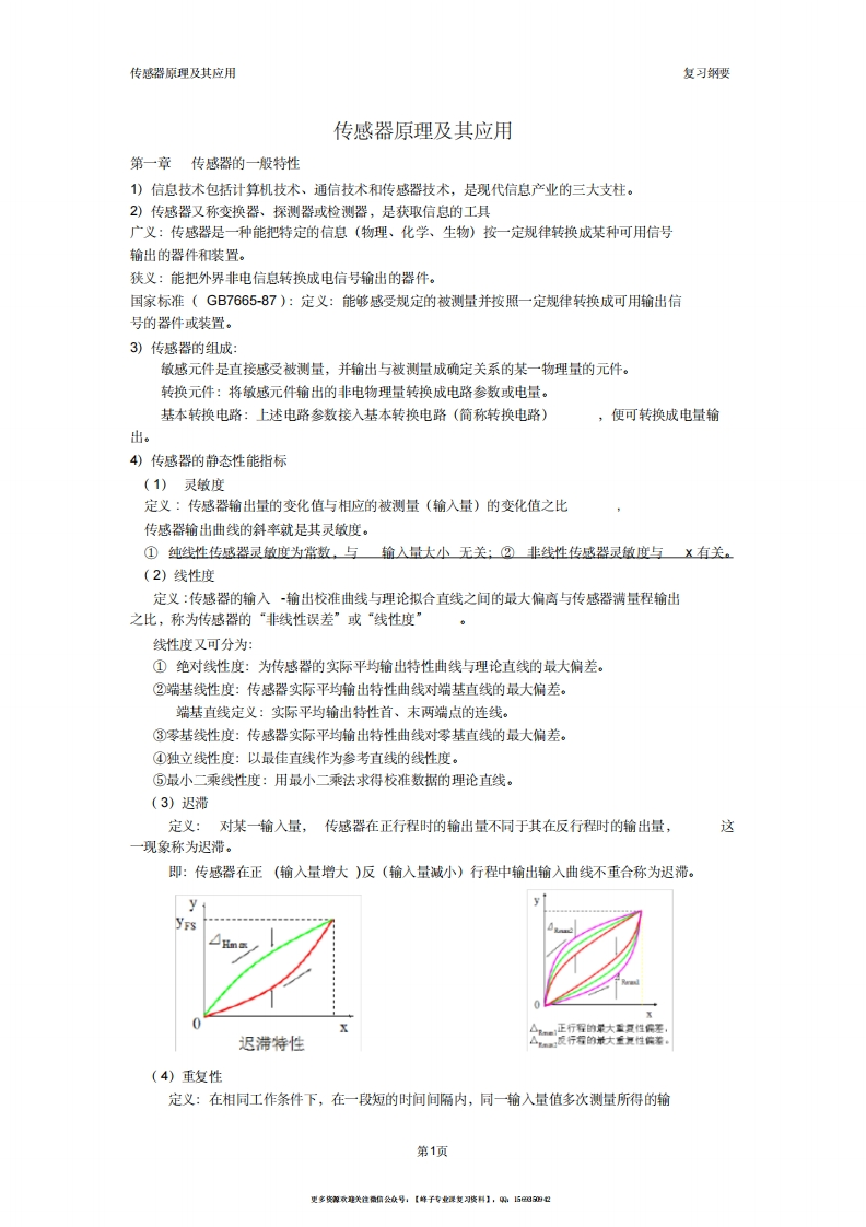 【传感器原理及应用】考试重点