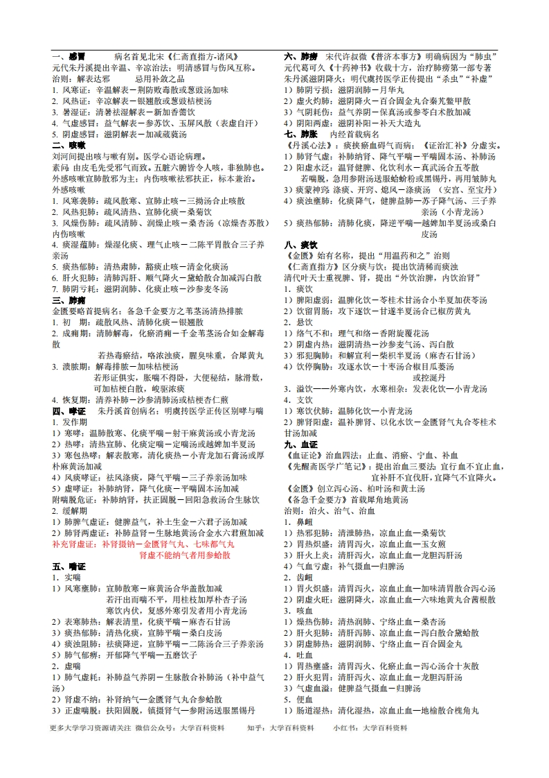 七版教材考研中医内科学核心笔记