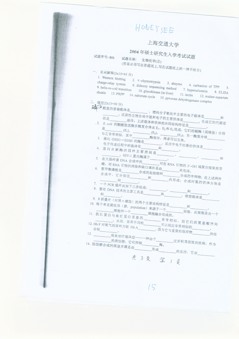 上海交通大学生物化学2004年考研试题_1753610732