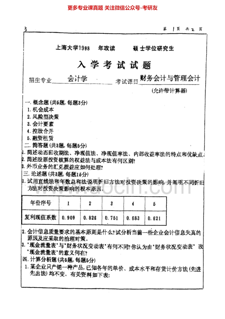 上海大学会计学1999-2004、2008、回忆2010-2014考研真题汇编.Image.Marked