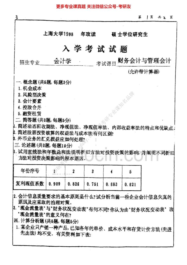 上海大学会计学（含基础会计、财务会计）（1998-2004、2008、2010、2012）考研真题汇编.Image.Marked