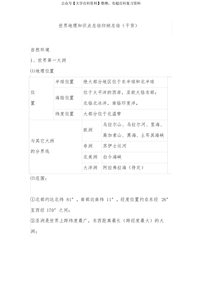 世界地理知识点总结归纳总结(干货)