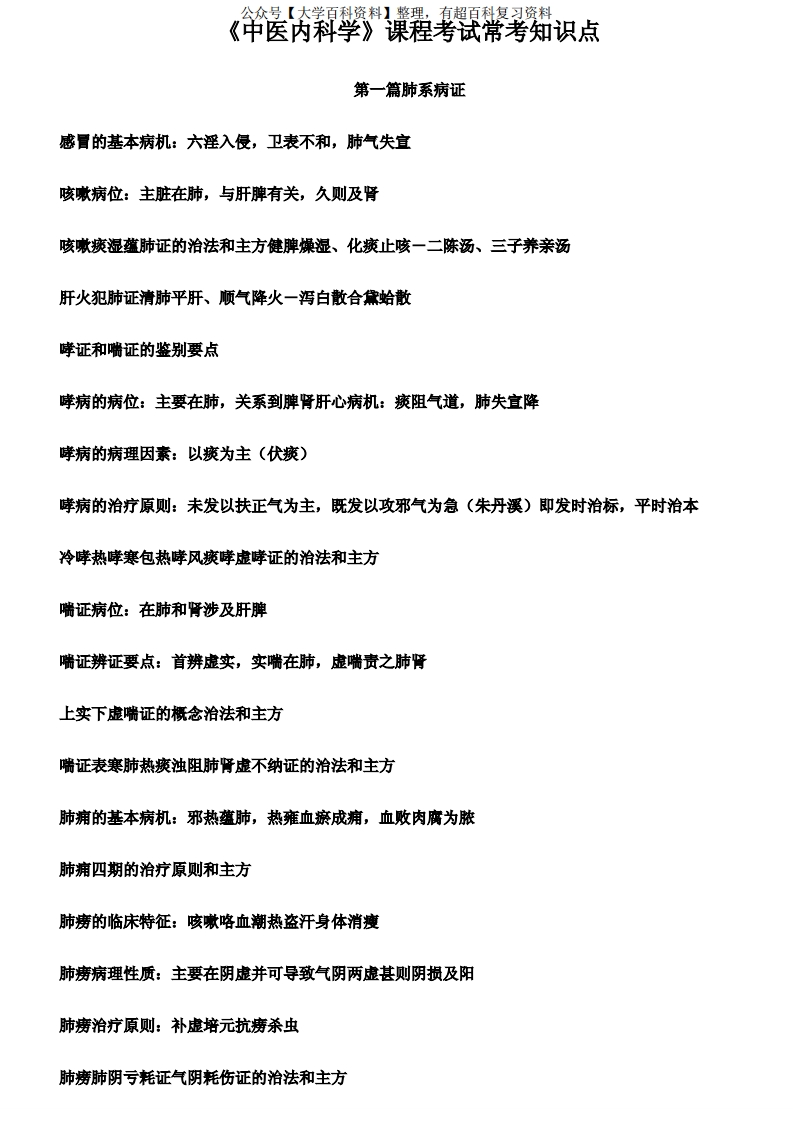 中医内科学考试常考知识点总结-学习资源网 - 分享优质学习资料