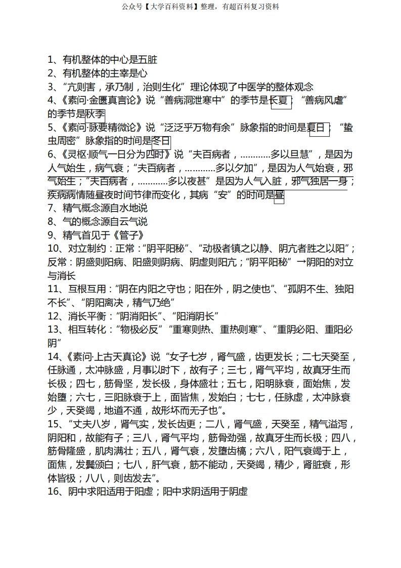 中医基础理论重要知识点-学习资源网 - 分享优质学习资料