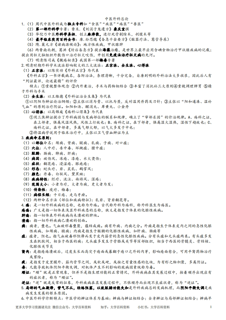 中医外科学重点