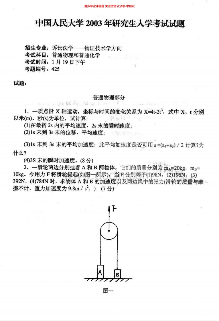 中国人民大学807普通物理和普通化学2003-2005、2007考研真题汇编.Image.Marked