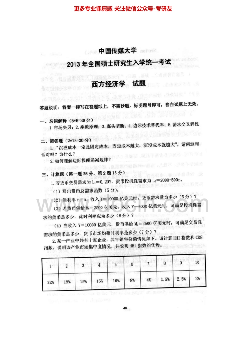 中国传媒大学801西方经济学2007-2008、2010、2012-2013真题其中2007有答案考研真题汇编.Image.Marked-学习资源网 - 分享优质学习资料