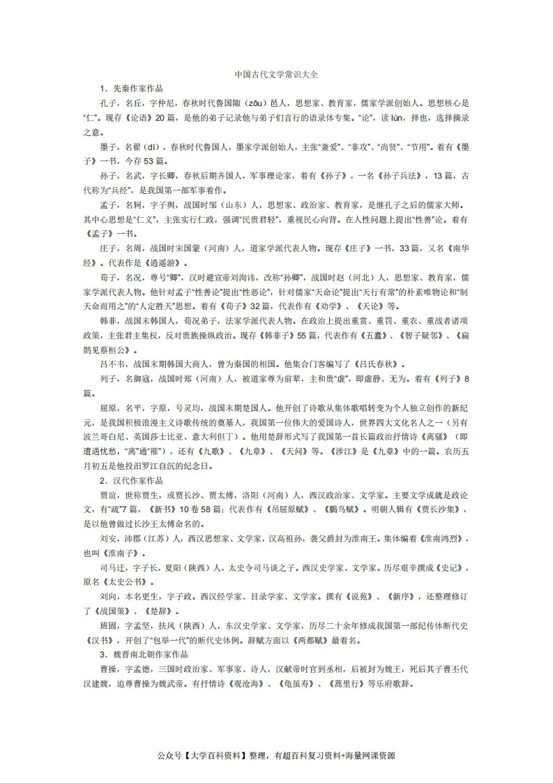 中国古代文学常识大全-学习资源网 - 分享优质学习资料
