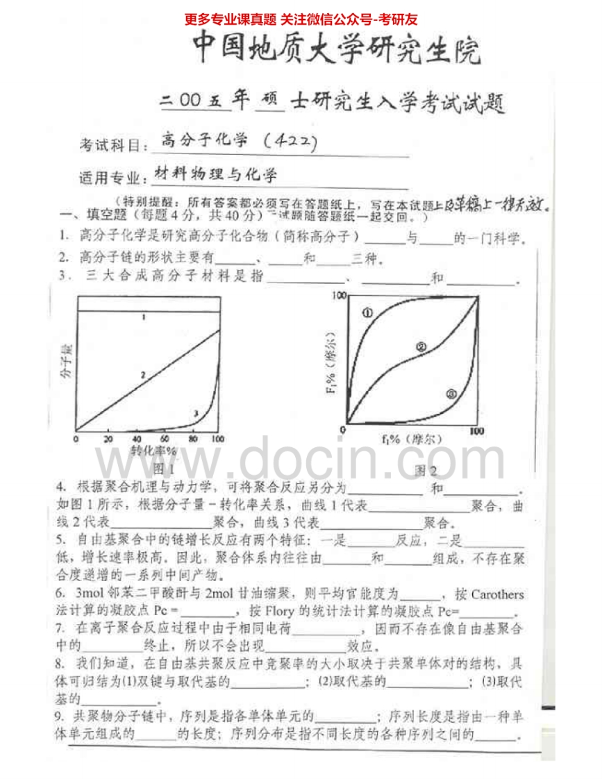 中国地质大学（武汉）822高分子化学2005-2007考研真题汇编.Image.Marked-学习资源网 - 学习助手专注分享优质学习资源