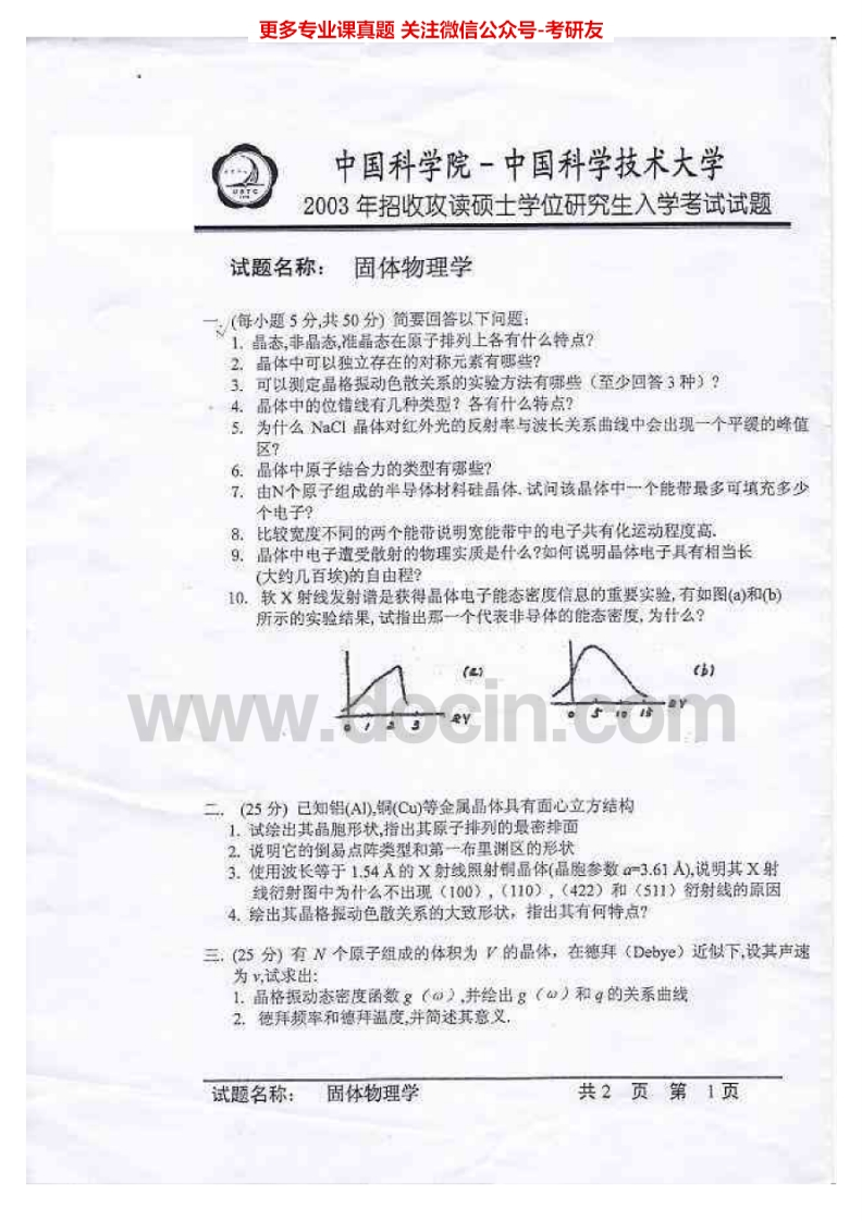 中国科学技术大学815固体物理2003、2011-2012、2014-2015其中2003有答案考研真题汇编.Image.Marked-学习资源网 - 分享优质学习资料