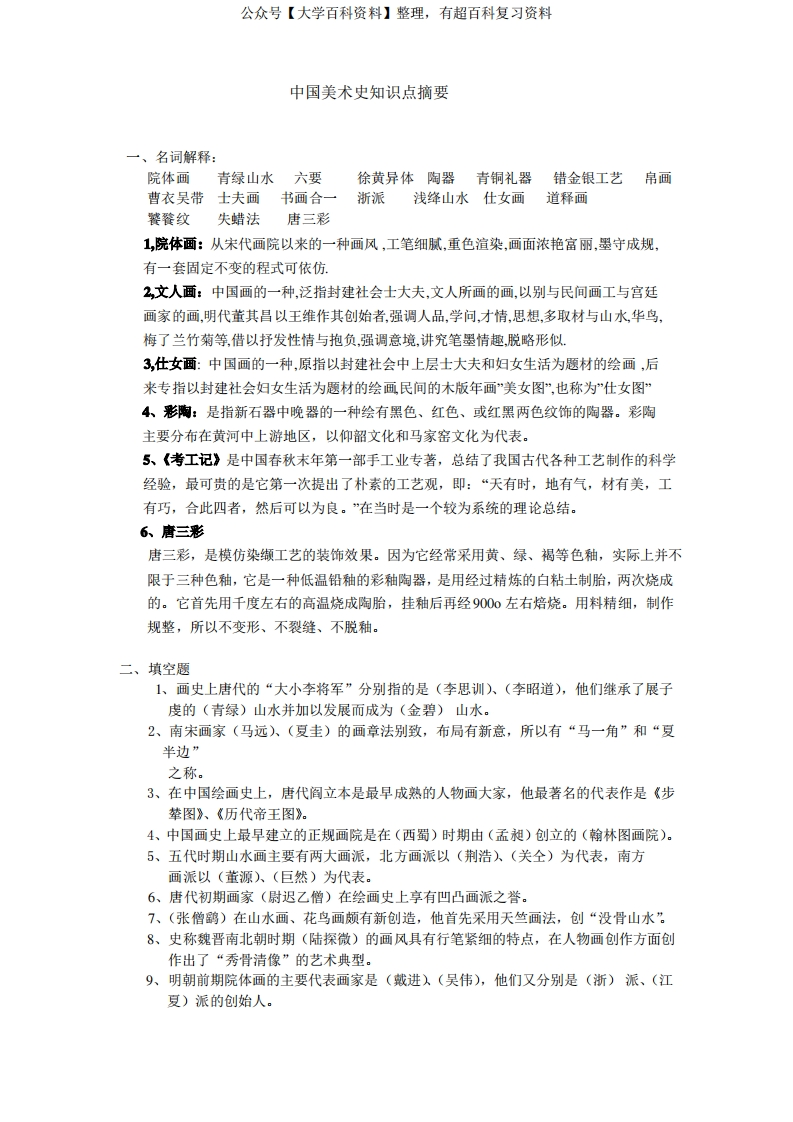 中国美术史知识点摘要-学习资源网 - 分享优质学习资料