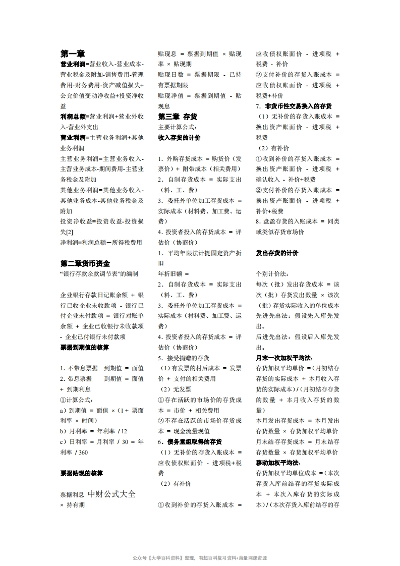 中级财务会计公式大全-学习资源网 - 学习助手专注分享优质学习资源