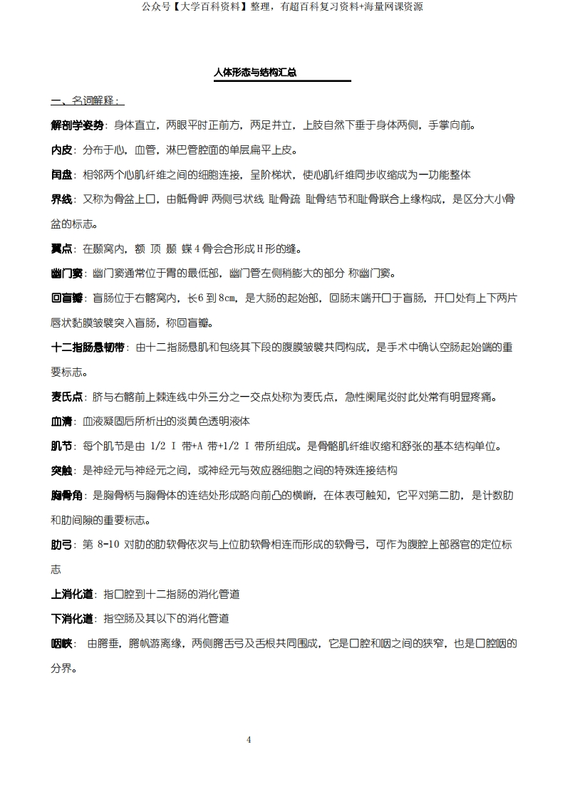 人体形态与结构重点知识汇总