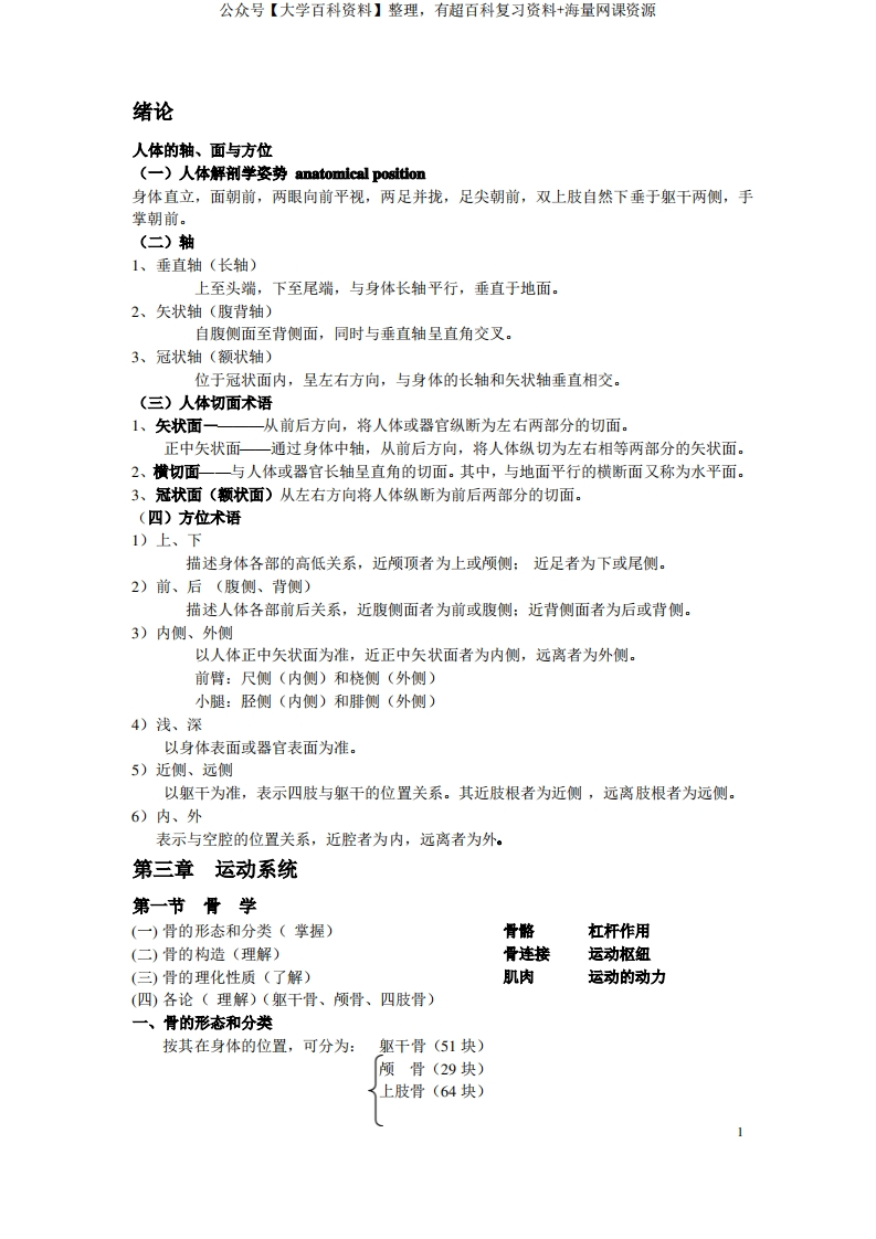 人体形态学复习资料整理