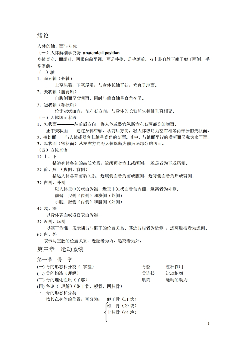 人体形态学重点笔记