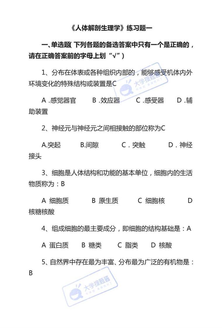 人体解剖生理学题库_11607663-学习资源网 - 学习助手专注分享优质学习资源