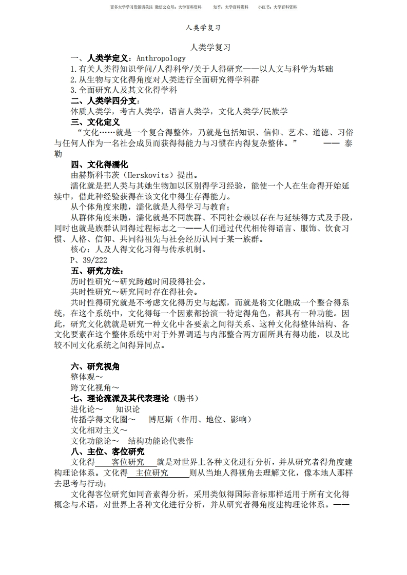人类学复习-学习资源网 - 学习助手专注分享优质学习资源