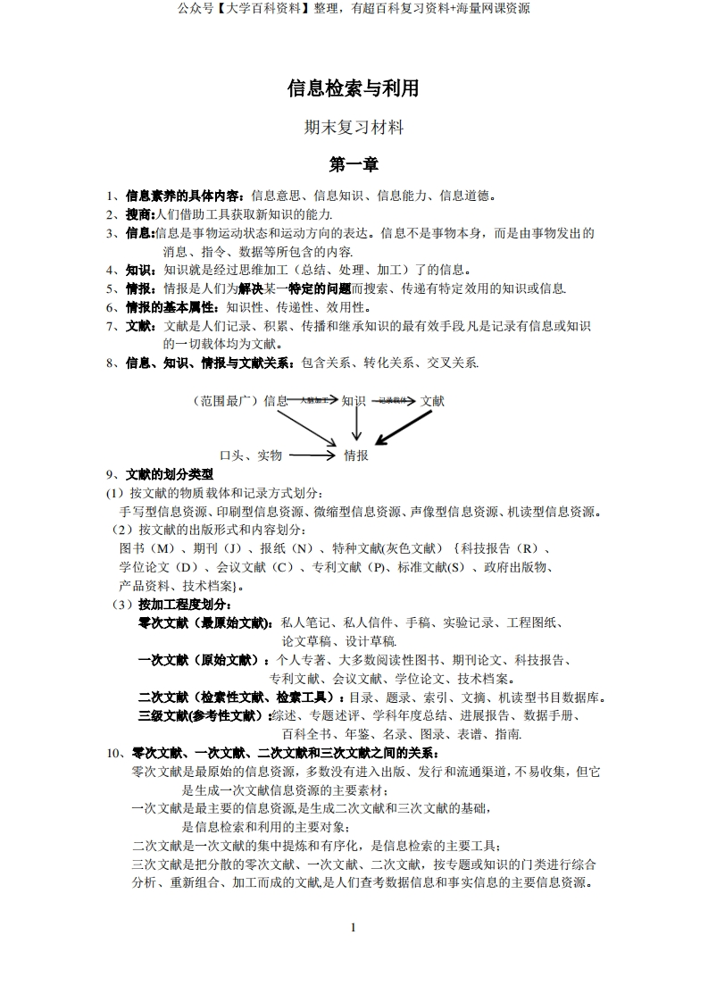 信息检索与利用期末复习材料