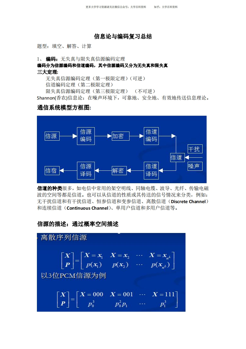 信息论与编码复习总结-学习资源网 - 学习助手专注分享优质学习资源