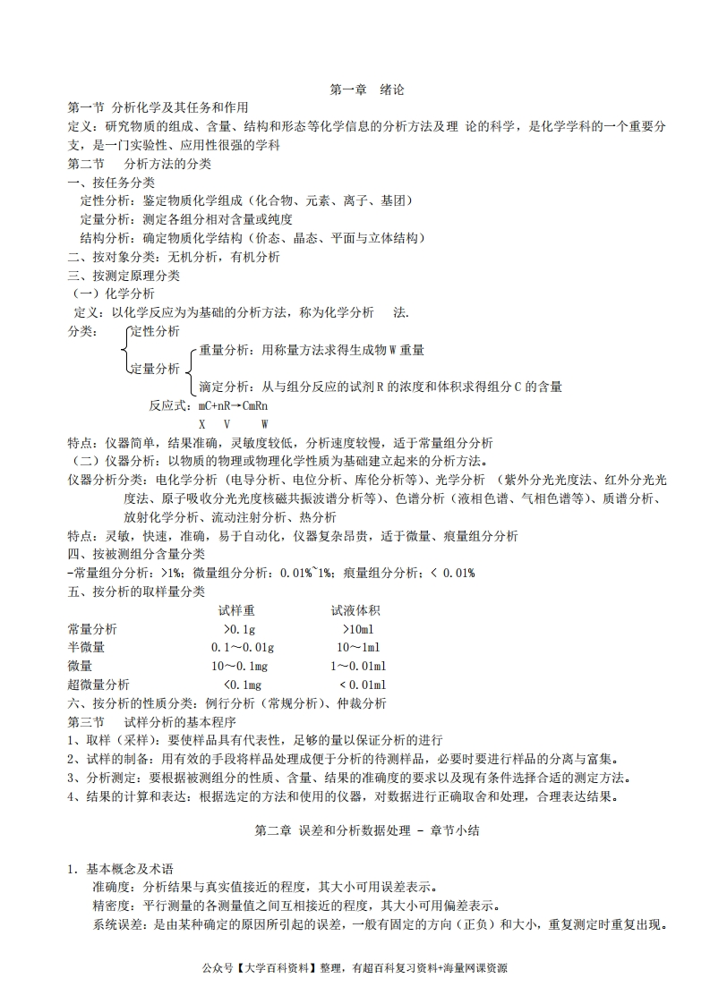 分析化学知识点总结