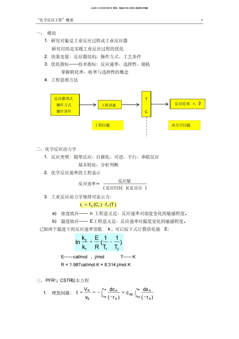 化学反应工程复习总结