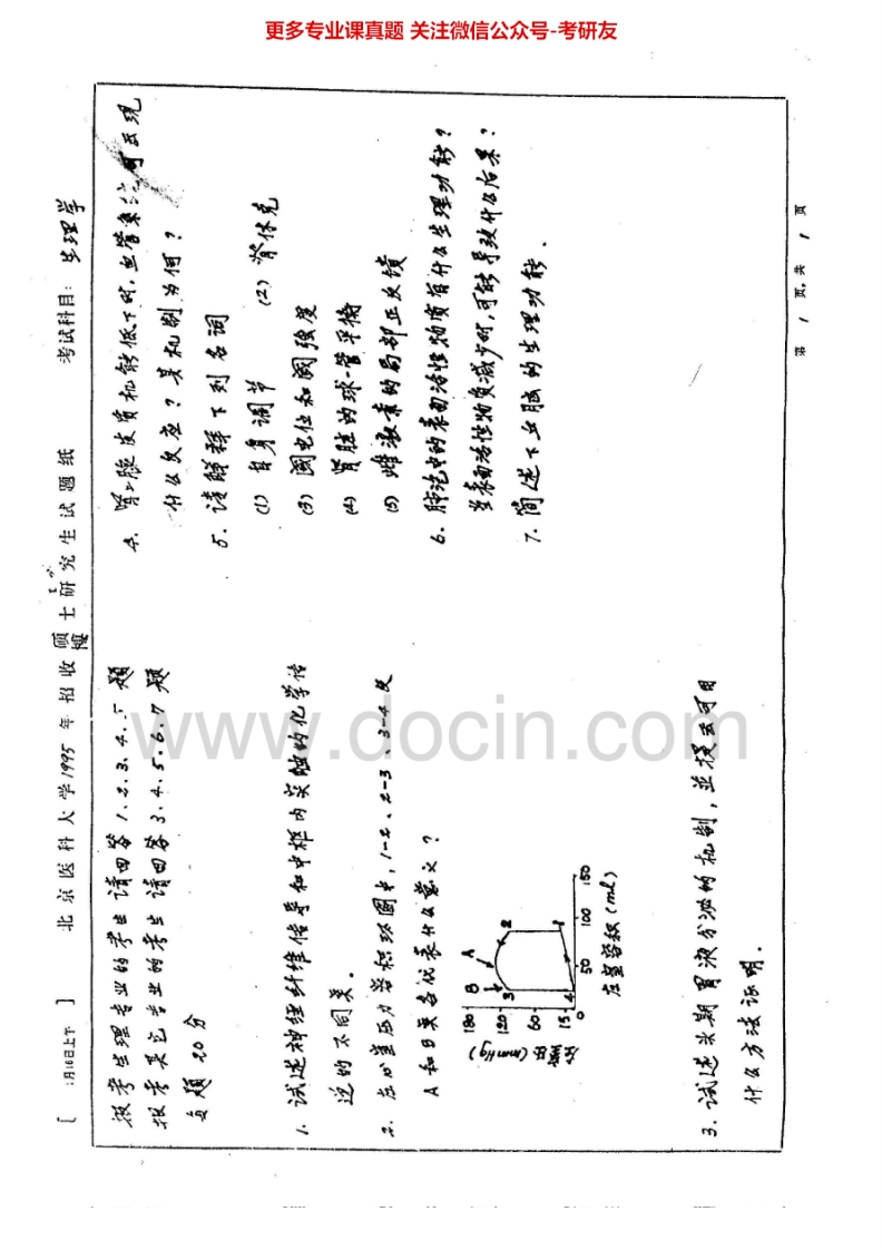北京大学生理学历年真题1995-2000、2003-2004答案1999-2000考研真题汇编