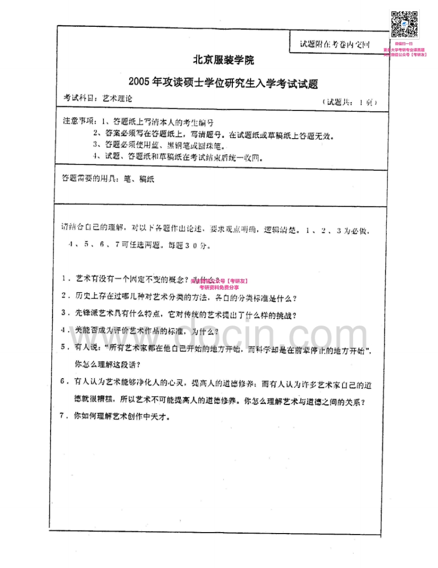 北京服装学院902艺术理论2005-2008考研真题汇编