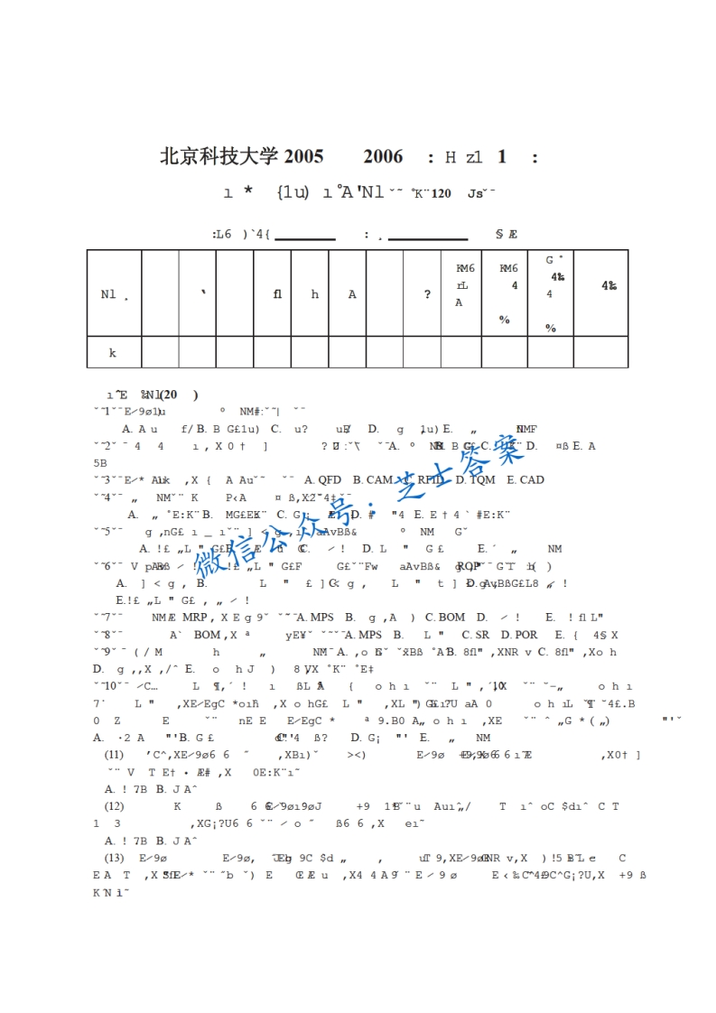北京科技大学《生产管理》2005-2006学年第一学期期末试卷-学习资源网 - 学习助手专注分享优质学习资源