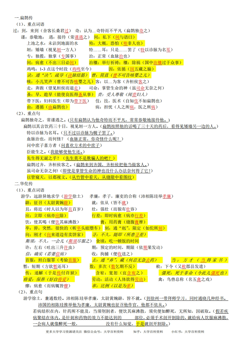 医古文重点词句