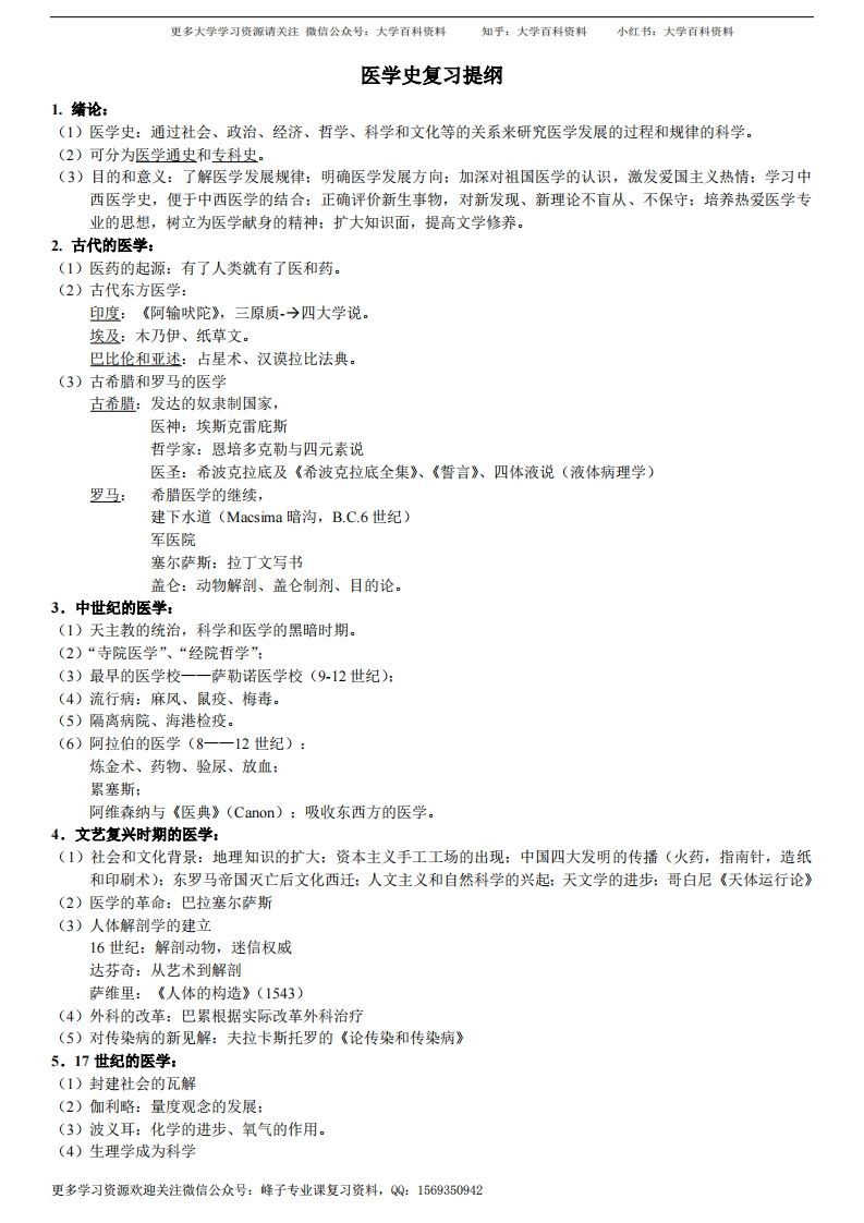 医学史总结-概括版
