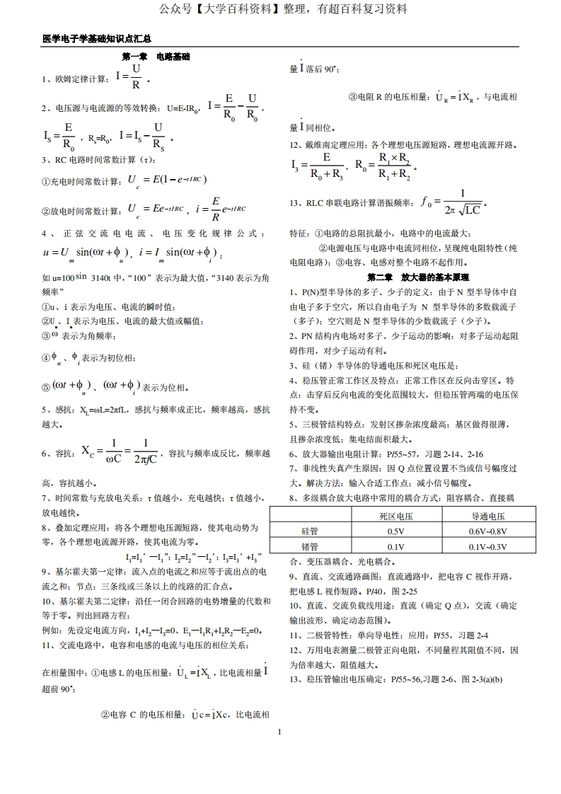医学电子学基础-知识点汇总
