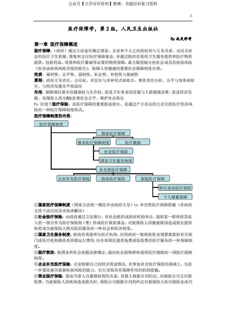 医疗保障学概念整理(考试福利)-学习资源网 - 学习助手专注分享优质学习资源