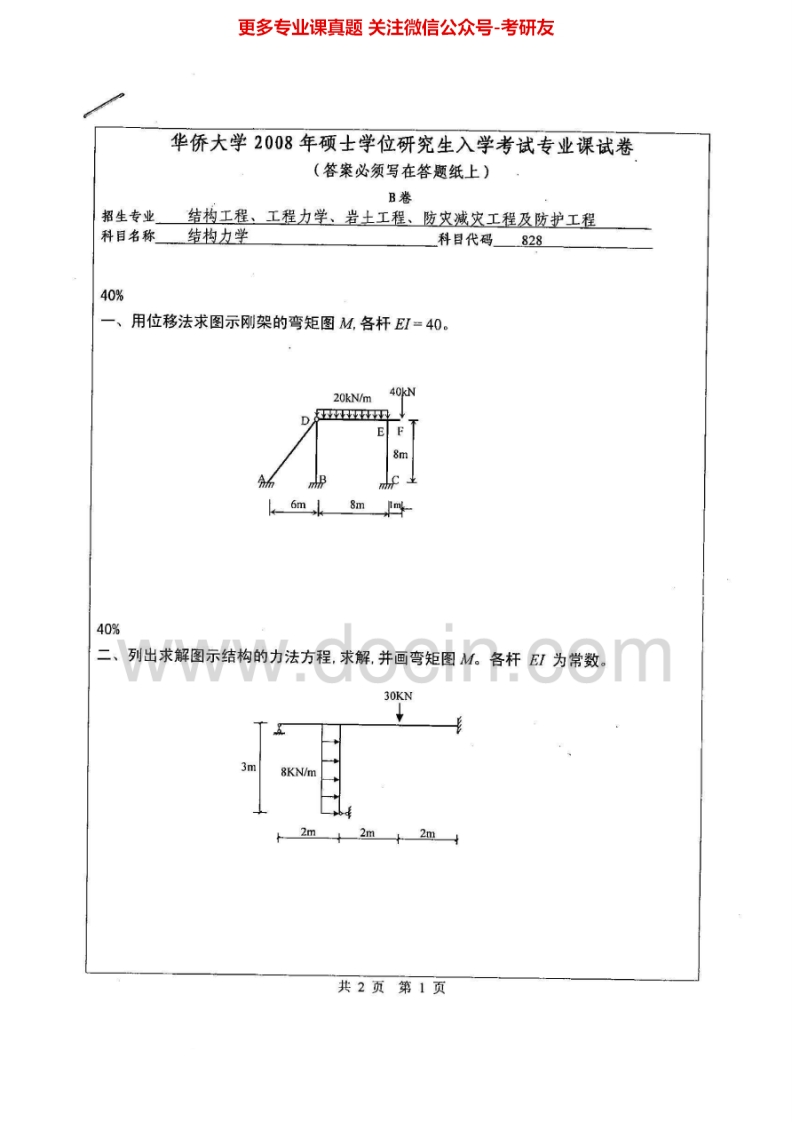 华侨大学824结构力学2008-2009、2013-2015考研真题汇编.Image.Marked