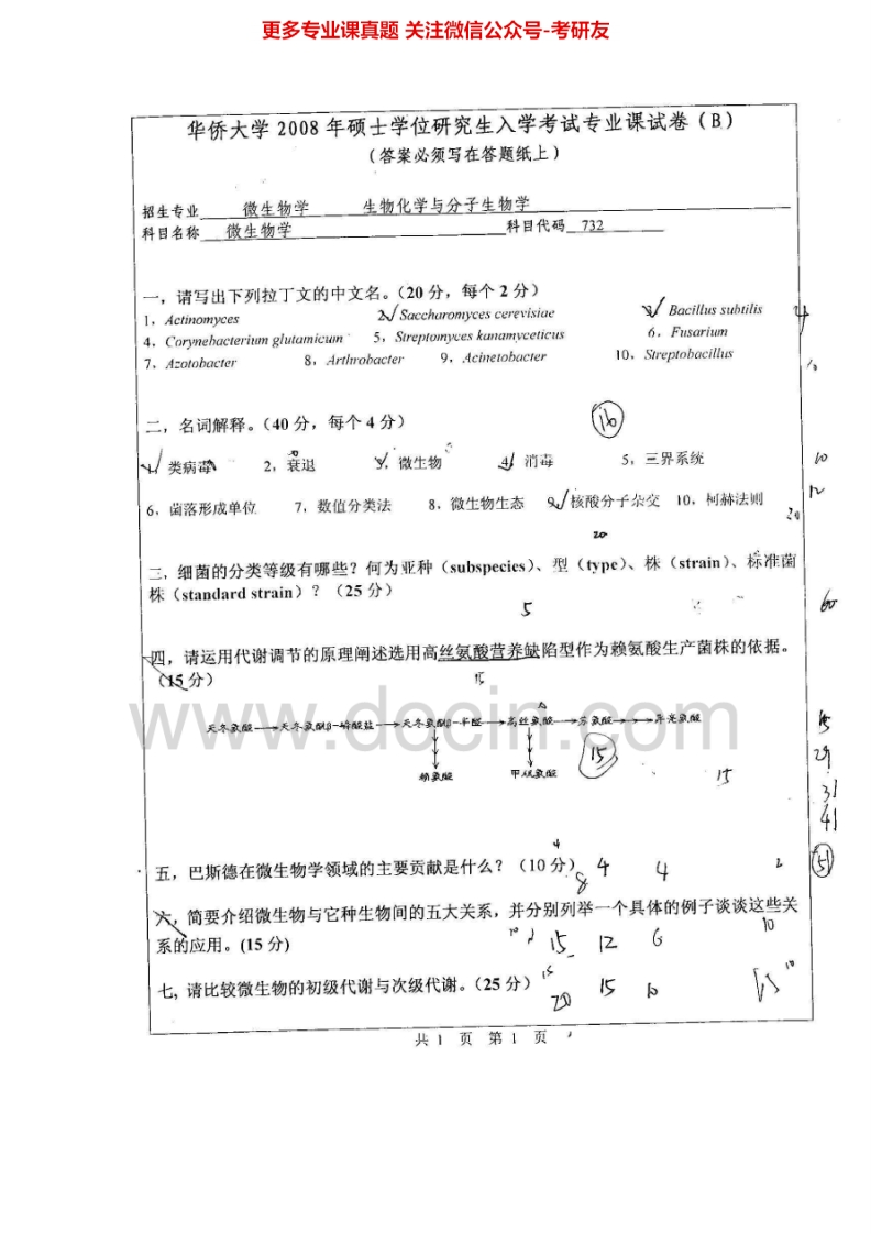 华侨大学微生物学历年真题2008-2014考研真题汇编.Image.Marked
