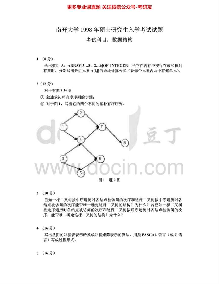 南开大学815程序设计与数据结构：数据结构98-00、02其中02有答案考研真题汇编.Image.Marked