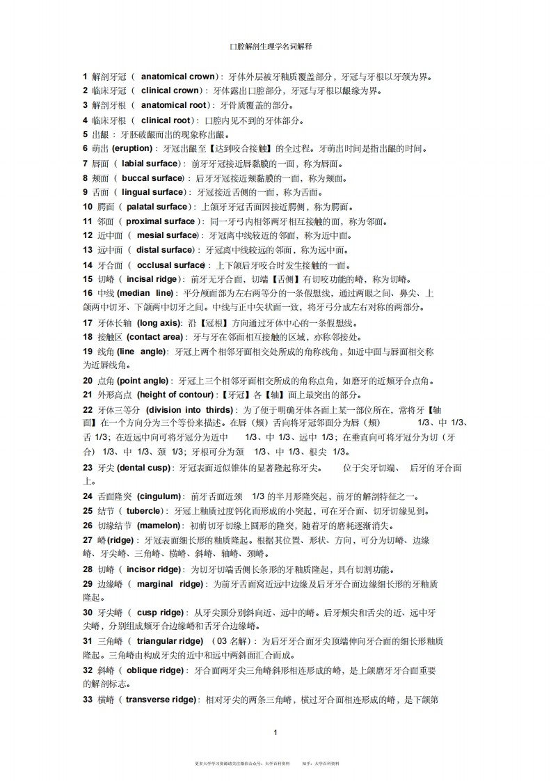 口腔解剖生理学-名解