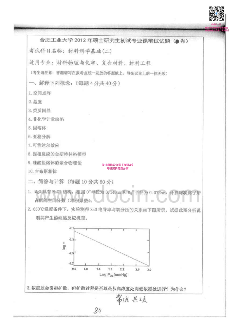 合肥工业大学材料科学基础（二）2012-2013考研真题汇编