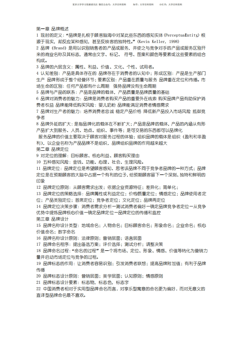 品牌管理重点整理浙江科技学院-学习资源网 - 学习助手专注分享优质学习资源