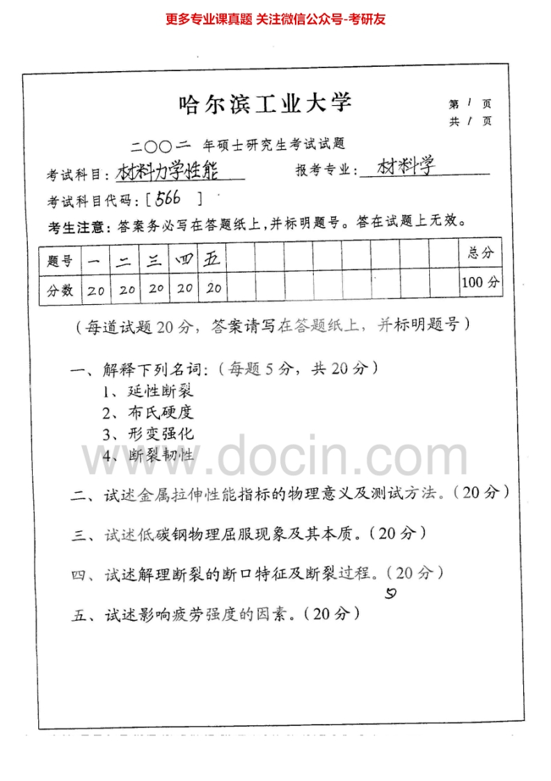 哈尔滨工业大学材料结构与力学性能1999-2000、2002考研真题汇编.Image.Marked