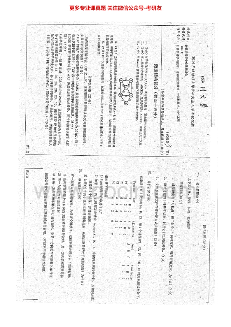 四川大学874计算机科学专业基础综合2014-2015考研真题汇编.Image.Marked-学习资源网 - 分享优质学习资料