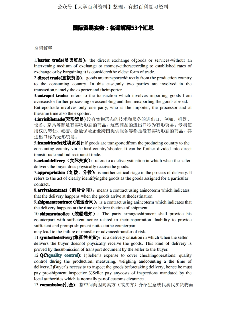 国际贸易实务名词翻译