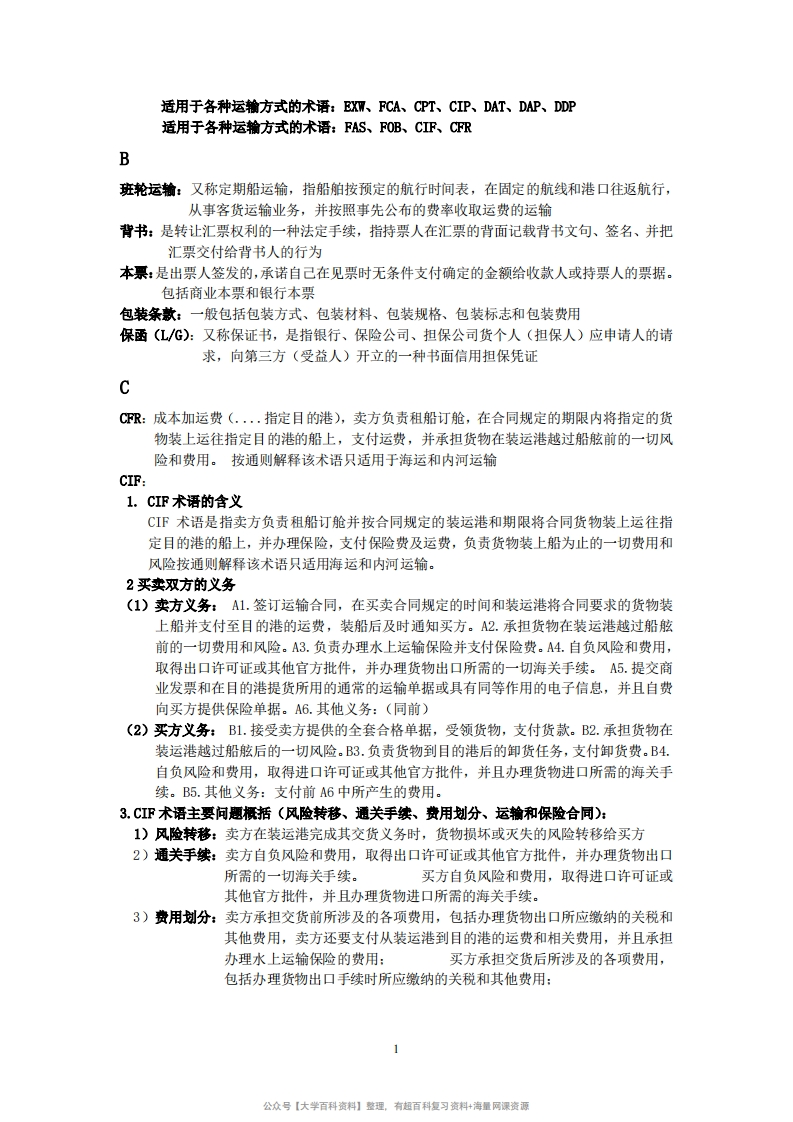 国际贸易实务重点及名词解释