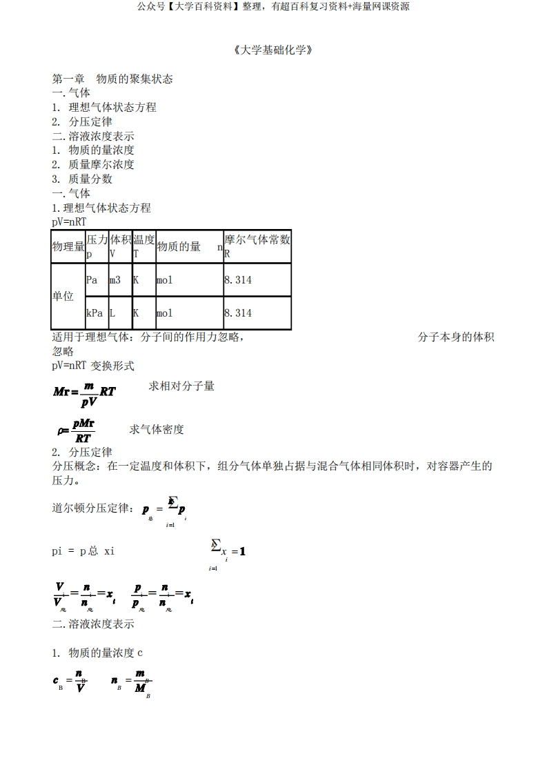 大学基础化学总结-学习资源网 - 分享优质学习资料
