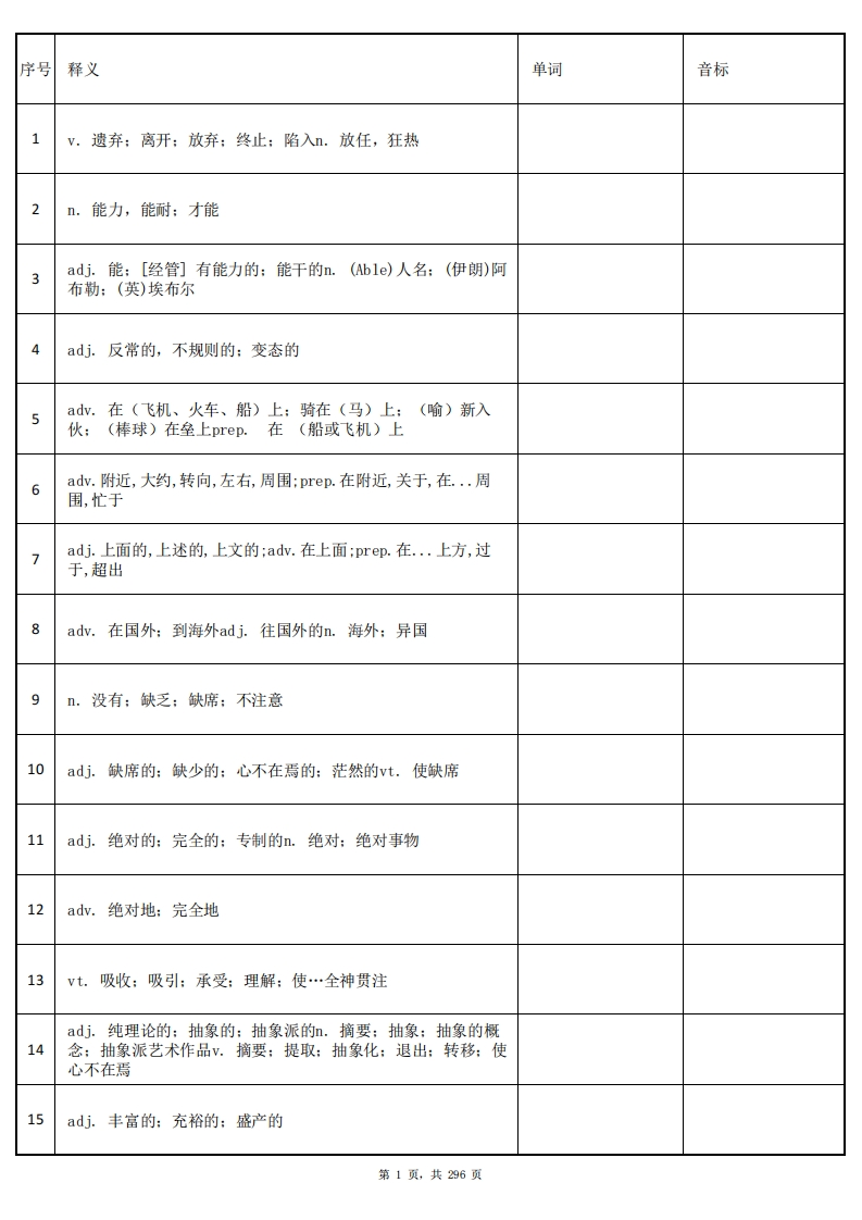 大学英语四级词汇-正序版-汉译英-学习资源网 - 分享优质学习资料
